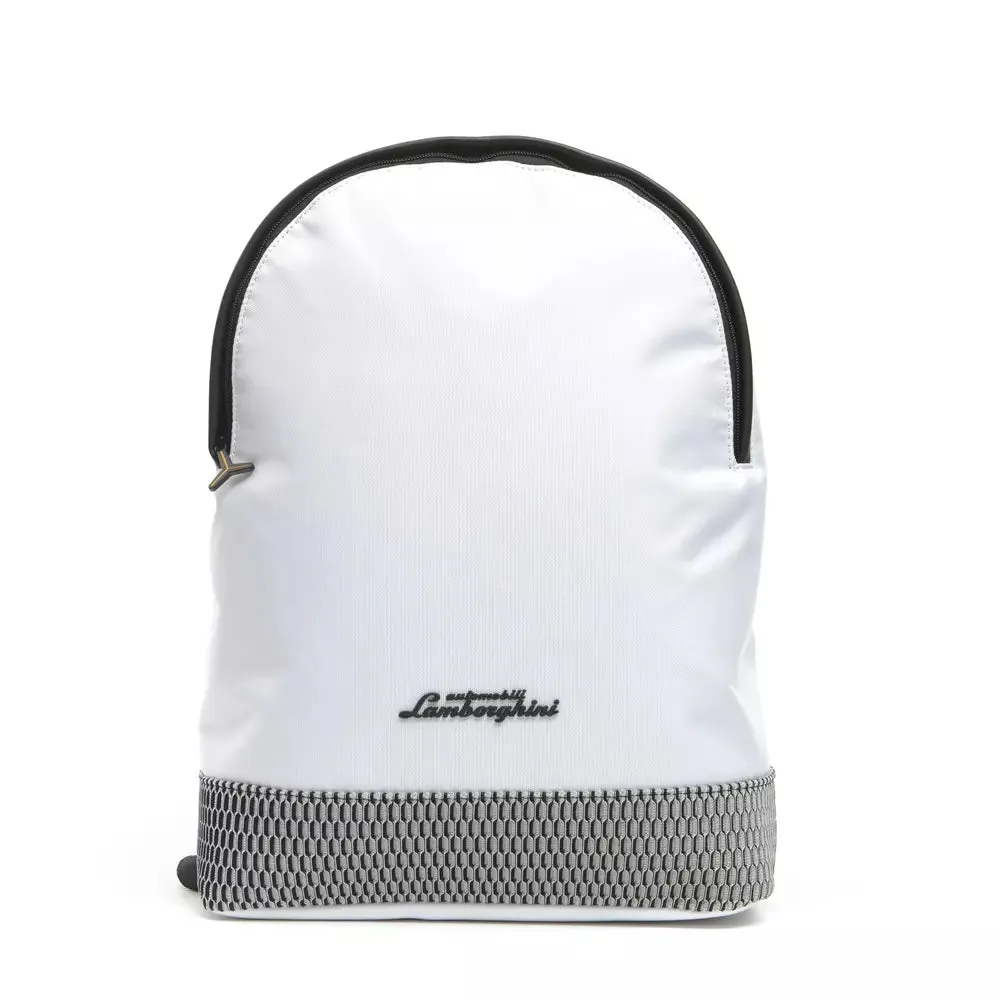 Automobili Lamborghini Exquisite White Backpack with Sleek Zip Closure