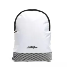 Automobili Lamborghini Exquisite White Backpack with Sleek Zip Closure