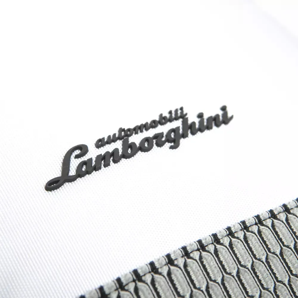 Automobili Lamborghini Exquisite White Backpack with Sleek Zip Closure