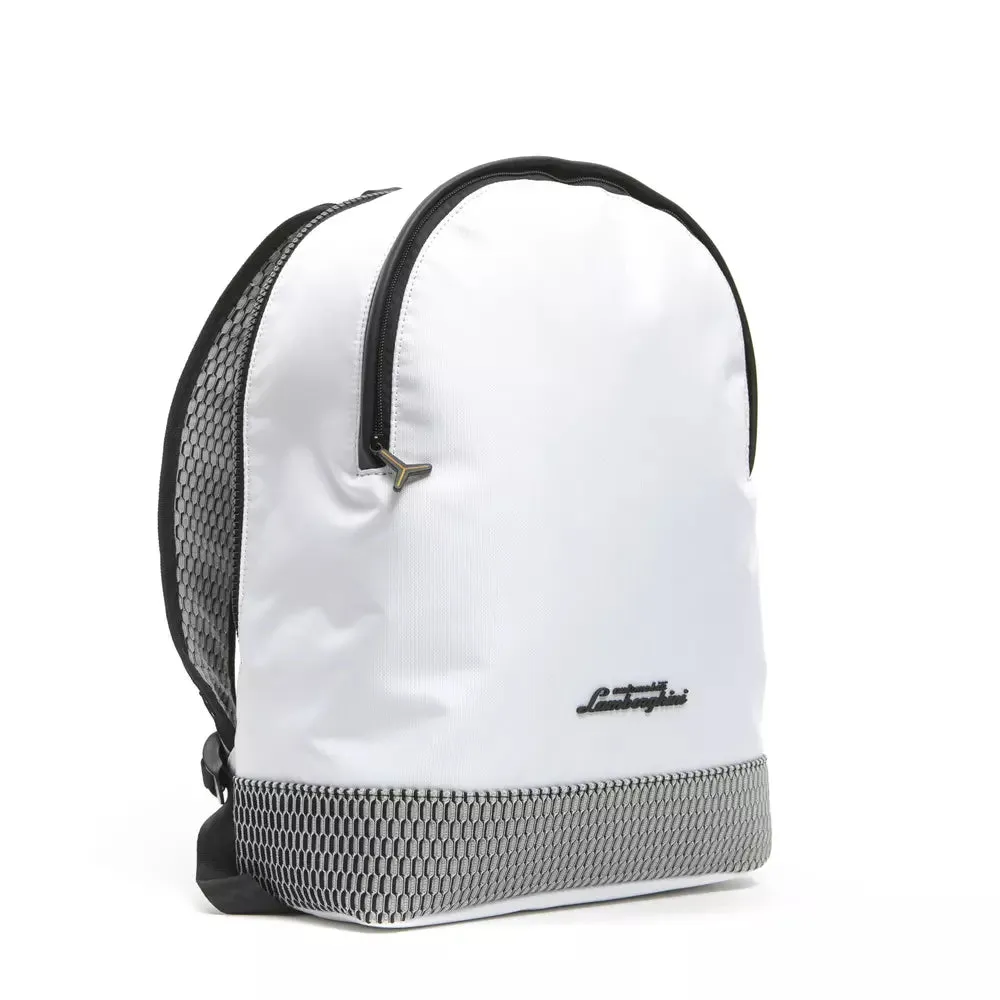 Automobili Lamborghini Exquisite White Backpack with Sleek Zip Closure
