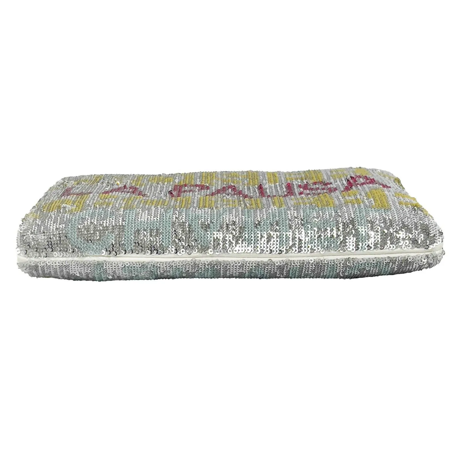 CHANEL - La Pausa Small Embroidered Satin Silver Sequin Clutch Bag