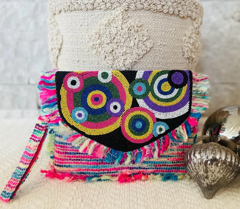 Colorful Style Beaded Wristlet Clutch