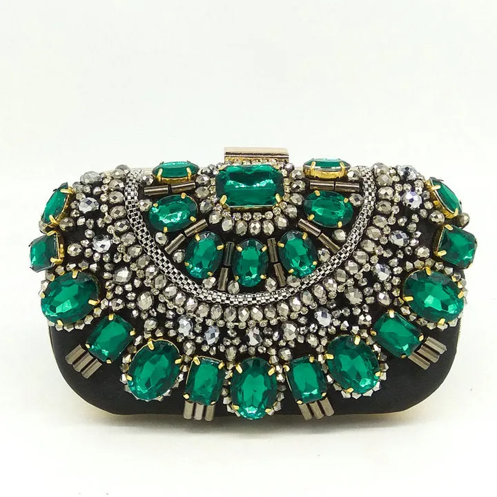 Cool Black Crystal Evening Purse with Metal Clutches