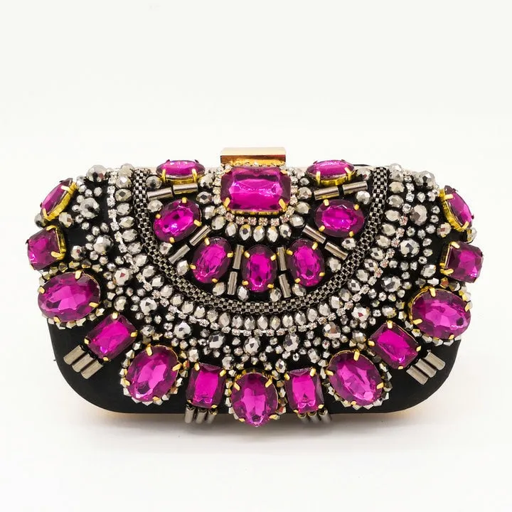 Cool Black Crystal Evening Purse with Metal Clutches