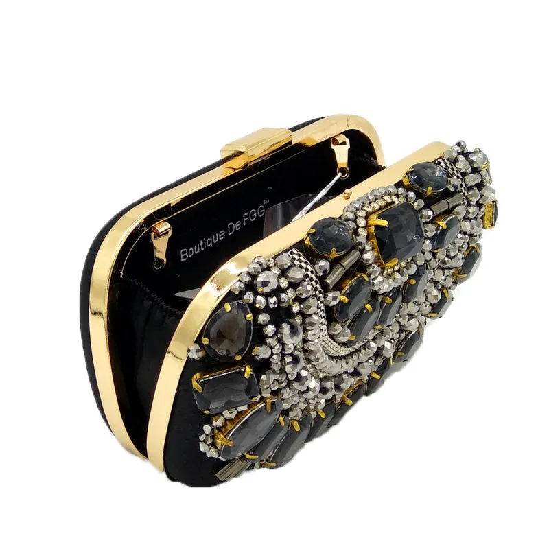 Cool Black Crystal Evening Purse with Metal Clutches
