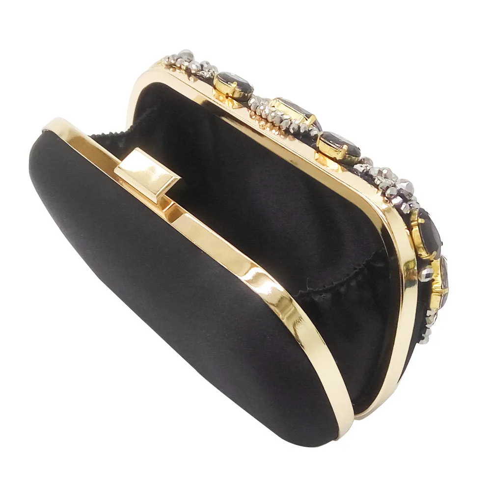 Cool Black Crystal Evening Purse with Metal Clutches