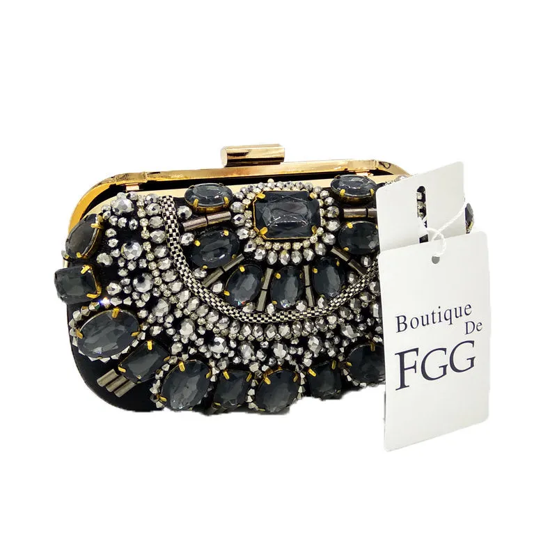 Cool Black Crystal Evening Purse with Metal Clutches