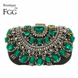 Cool Black Crystal Evening Purse with Metal Clutches