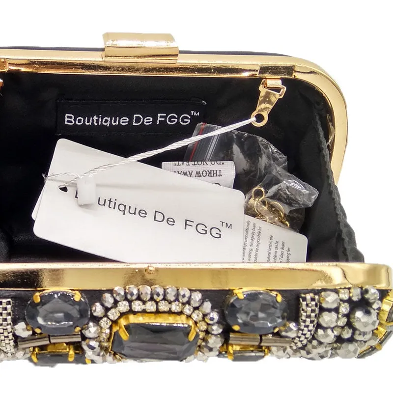 Cool Black Crystal Evening Purse with Metal Clutches