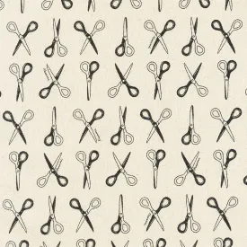 Cotton Flax Prints - Scissors Natural Black Yardage