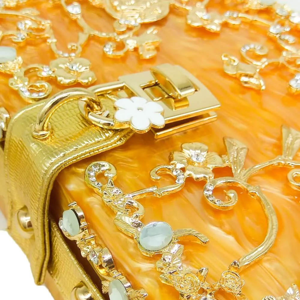 Crystal Flower Evening Clutch Box Wallet