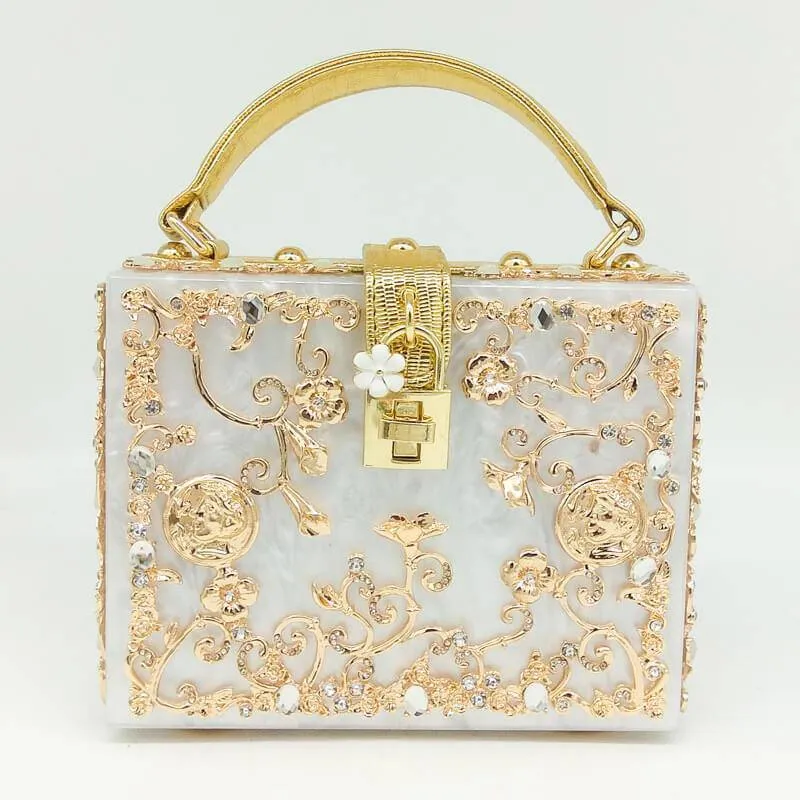 Crystal Flower Evening Clutch Box Wallet