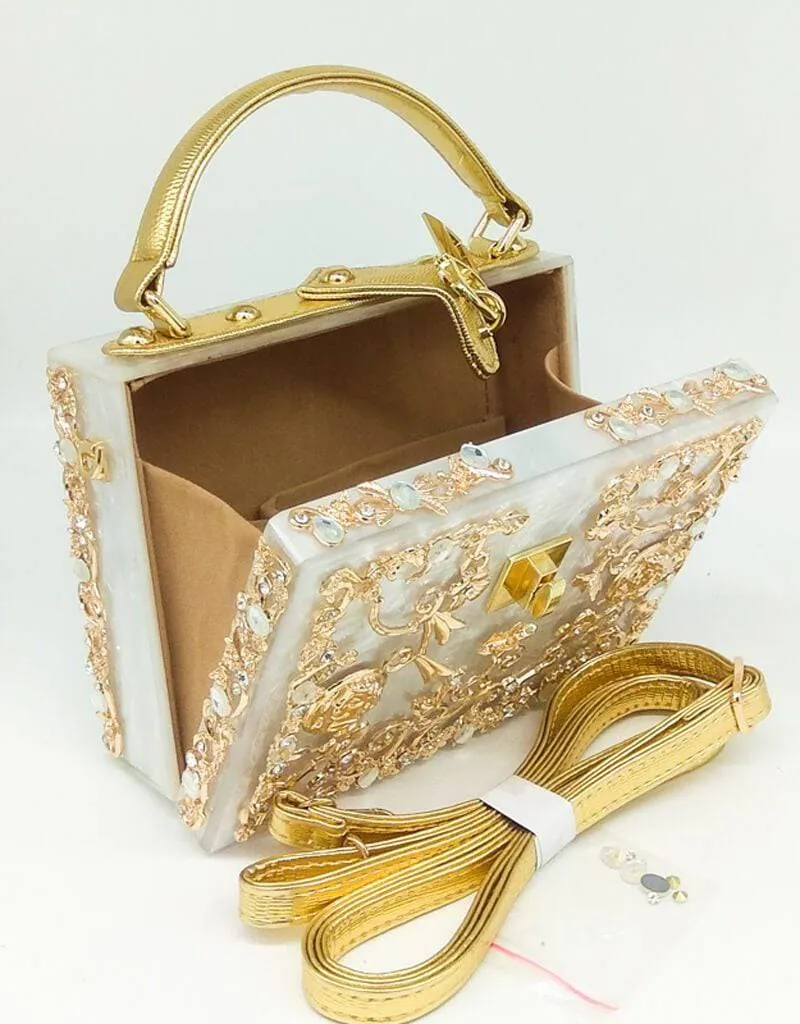 Crystal Flower Evening Clutch Box Wallet