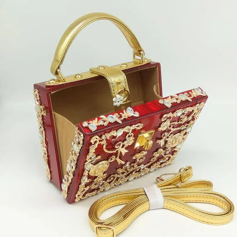 Crystal Flower Evening Clutch Box Wallet