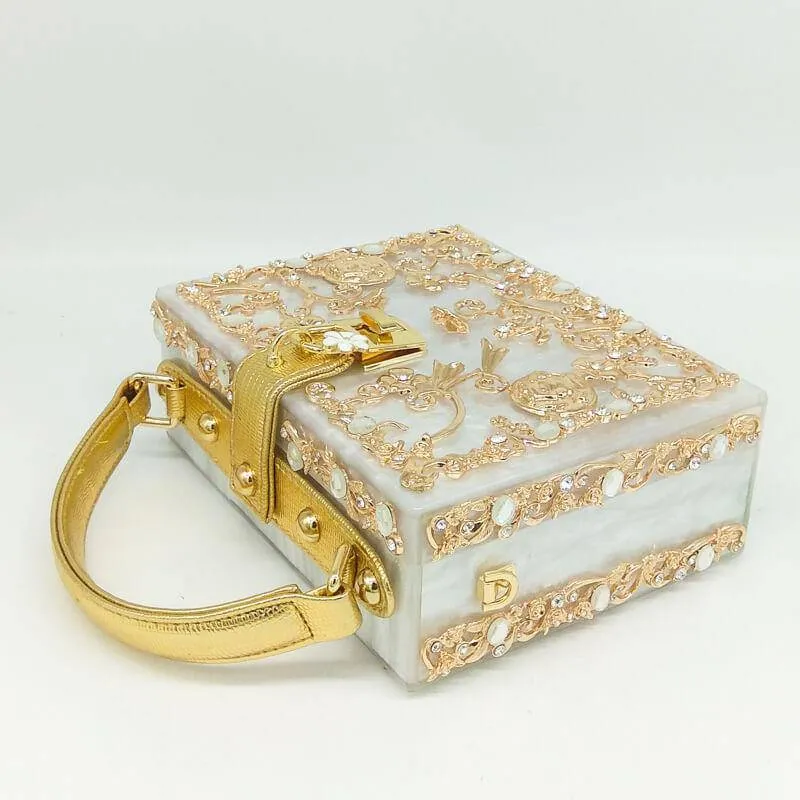 Crystal Flower Evening Clutch Box Wallet