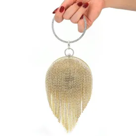 Crystal Tassel Clutch for Weddings and Parties - Gold Crystal Bag