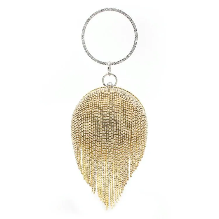 Crystal Tassel Clutch for Weddings and Parties - Gold Crystal Bag