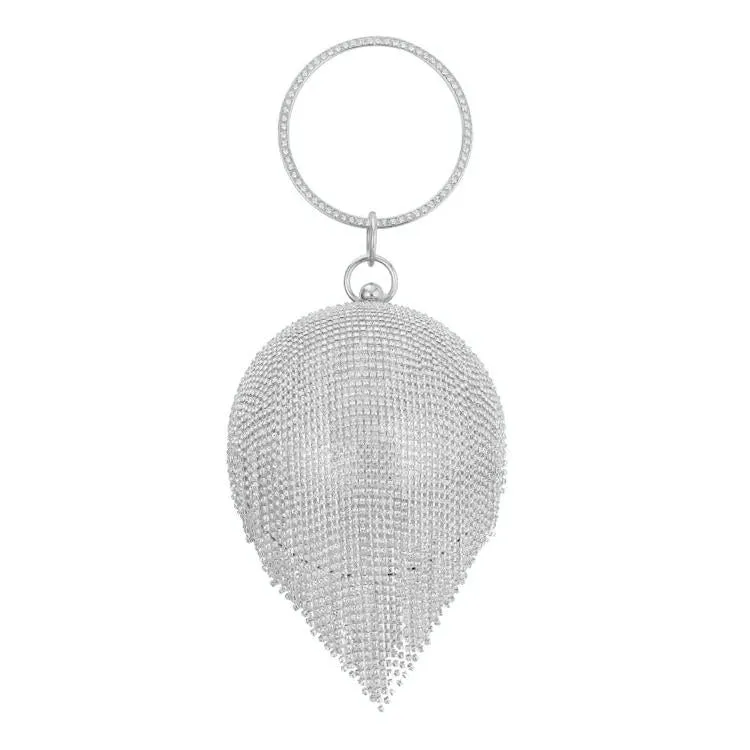 Crystal Tassel Clutch for Weddings and Parties - Silver Crystal Bag