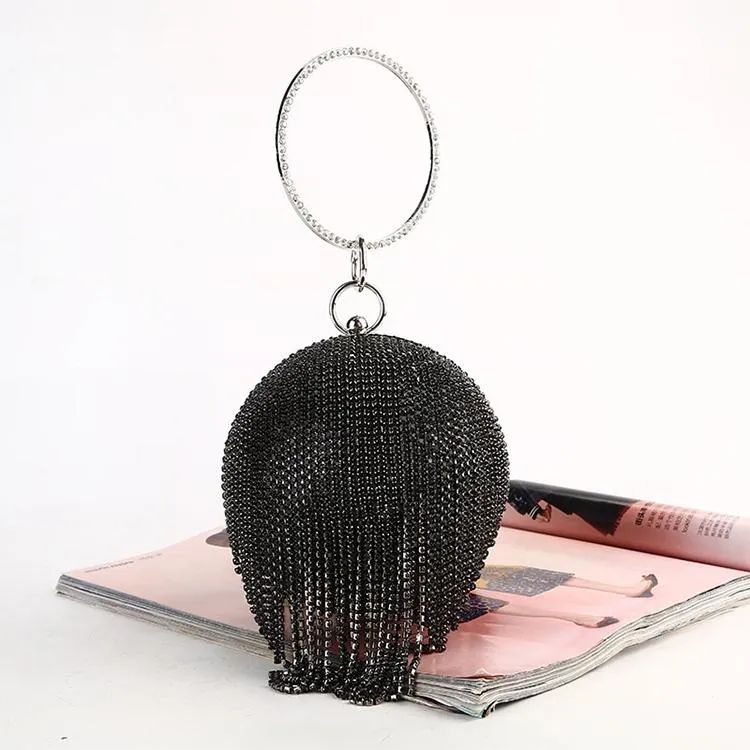 Crystal Tassel Clutch for Weddings and Parties - Silver Crystal Bag