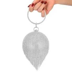 Crystal Tassel Clutch for Weddings and Parties - Silver Crystal Bag