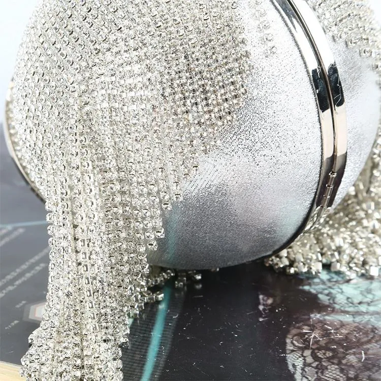 Crystal Tassel Clutch for Weddings and Parties - Silver Crystal Bag