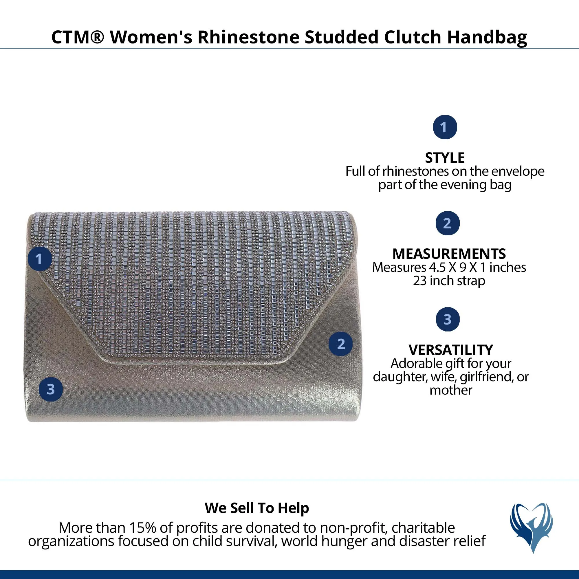 CTM® Women's Rhinestone Studded Clutch Handbag