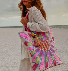 Heart Beaded Tote Bag or Beach Bag