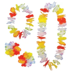 Luau Party Rainbow Floral Lei Set (4 per Package)