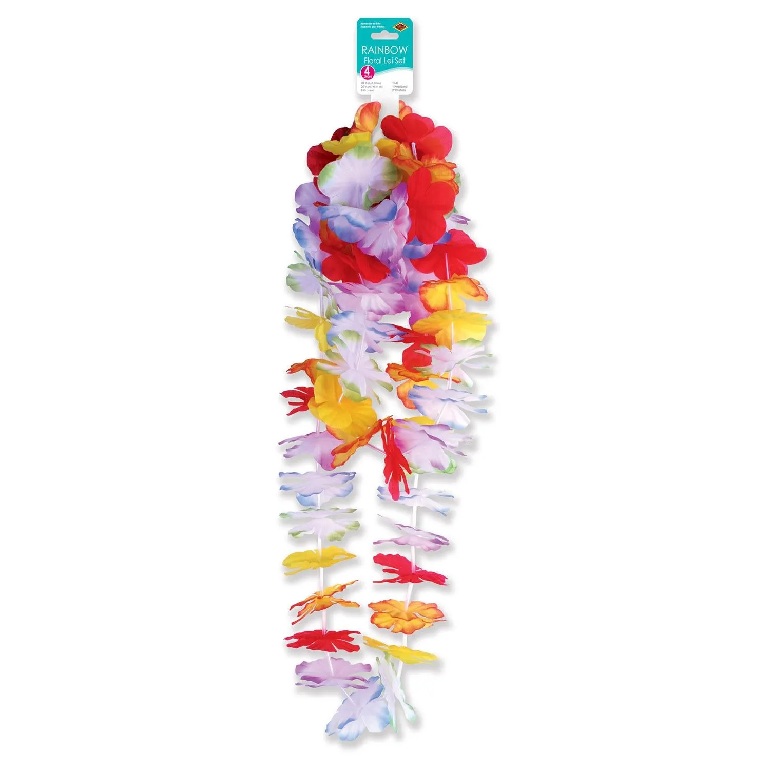 Luau Party Rainbow Floral Lei Set (4 per Package)