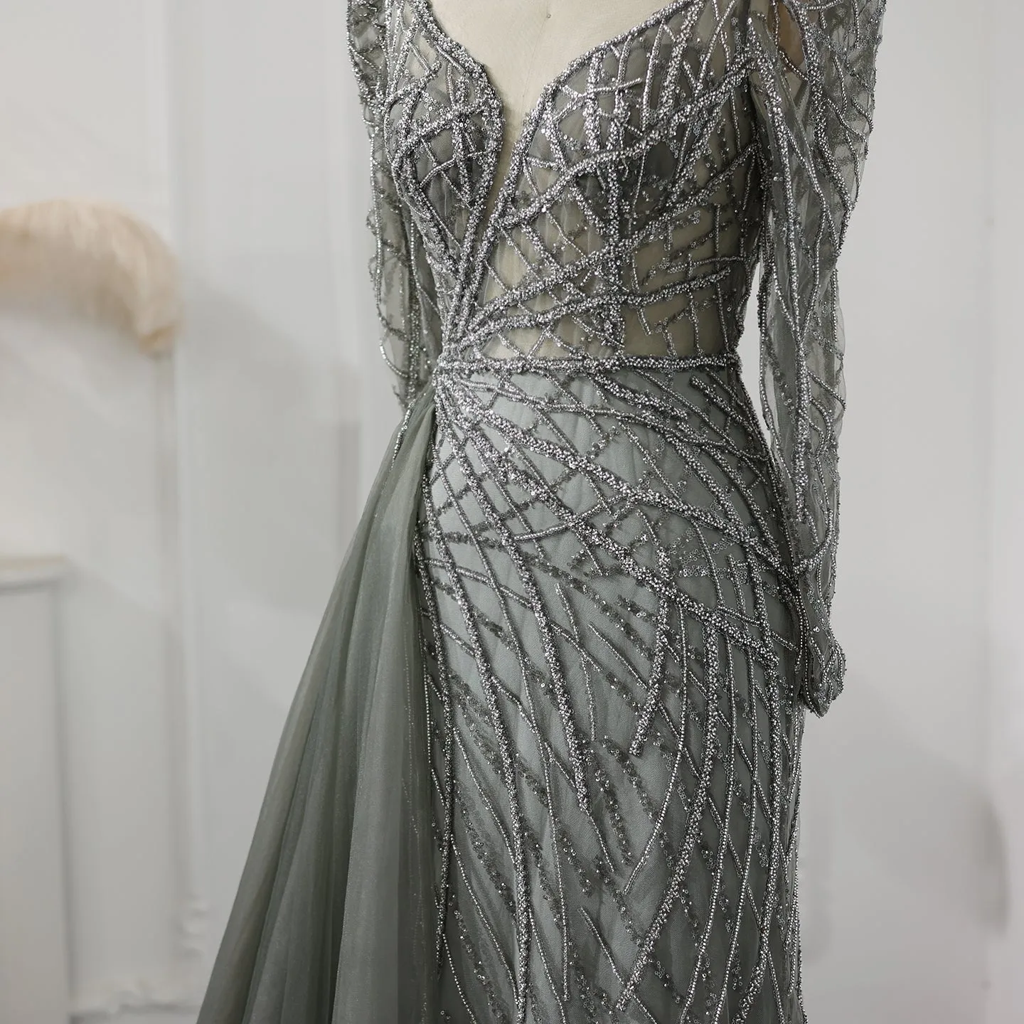Luxury Gold Mermaid Evening Dresses with Overskirt SS048