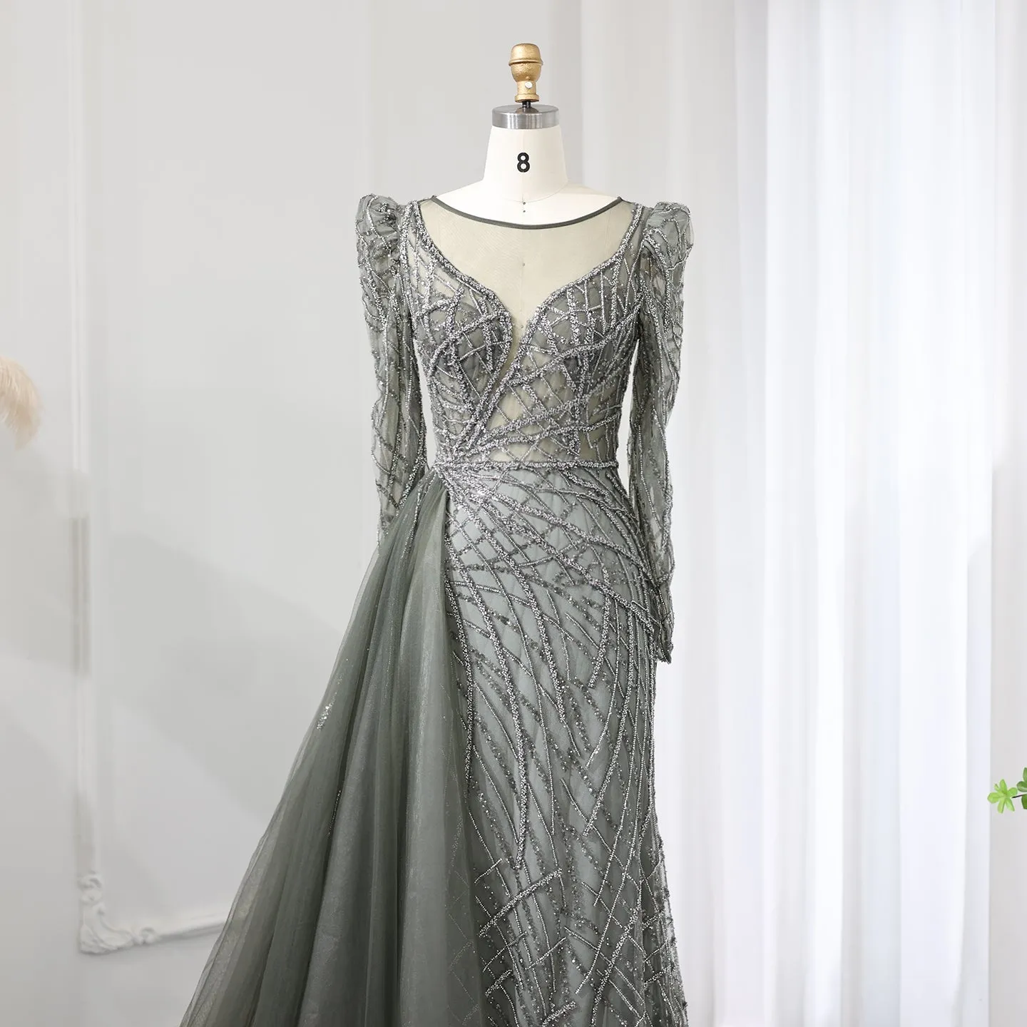 Luxury Gold Mermaid Evening Dresses with Overskirt SS048