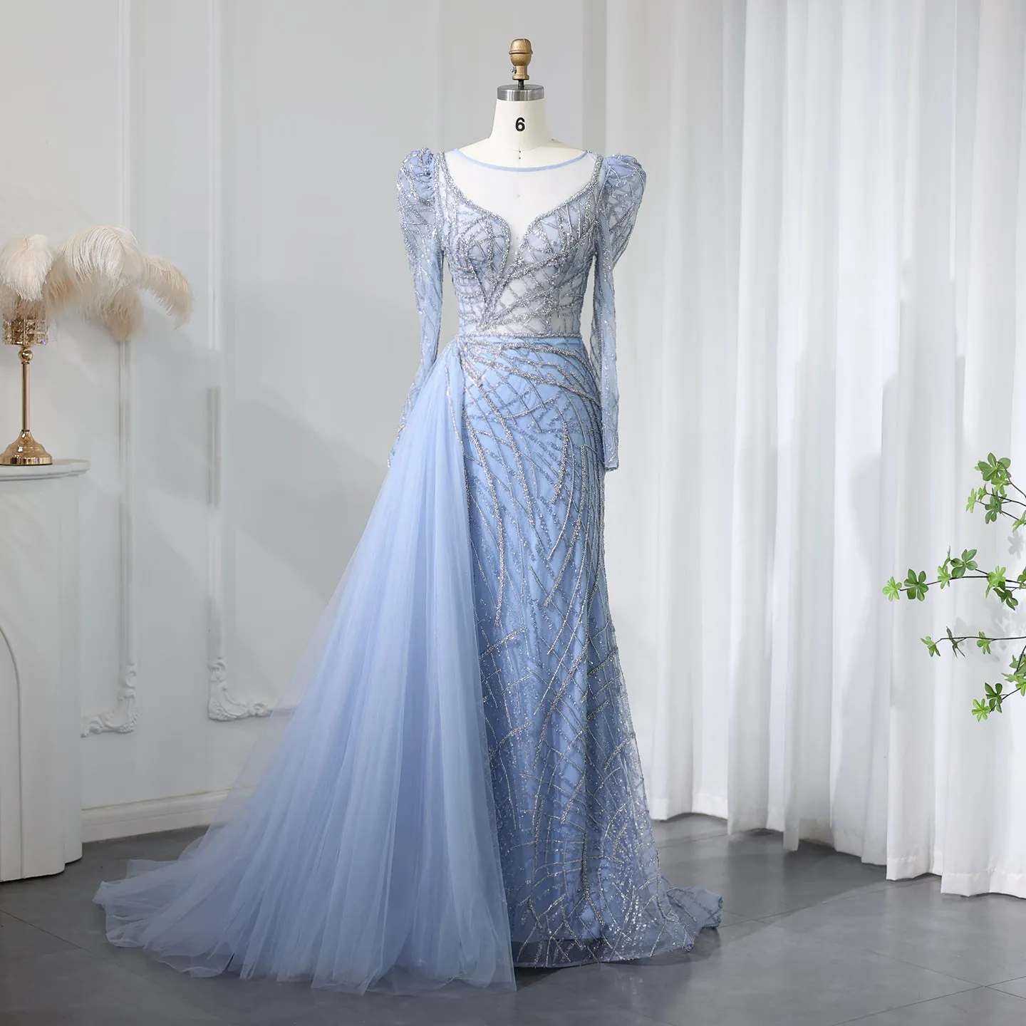 Luxury Gold Mermaid Evening Dresses with Overskirt SS048