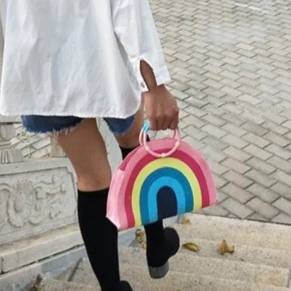 Malia Rainbow Stripe Woven Handbag