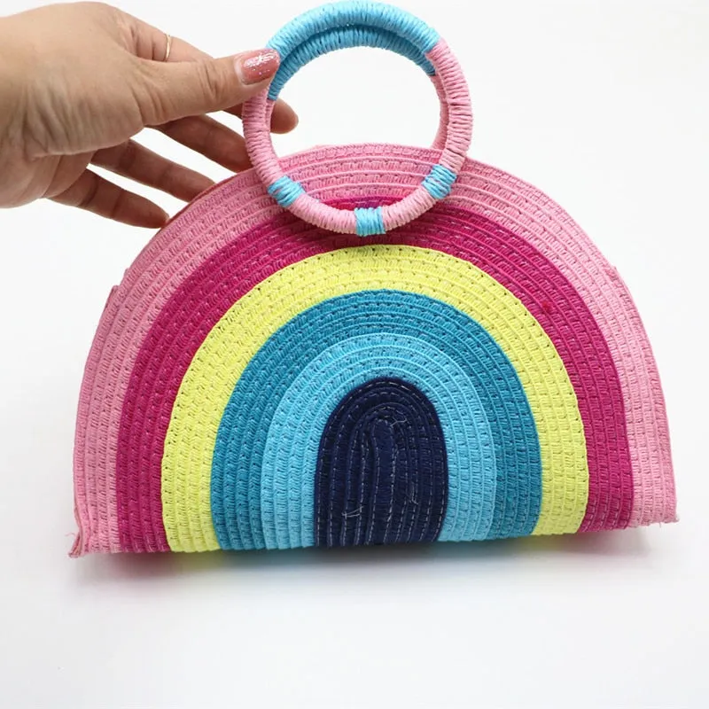 Malia Rainbow Stripe Woven Handbag
