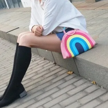 Malia Rainbow Stripe Woven Handbag
