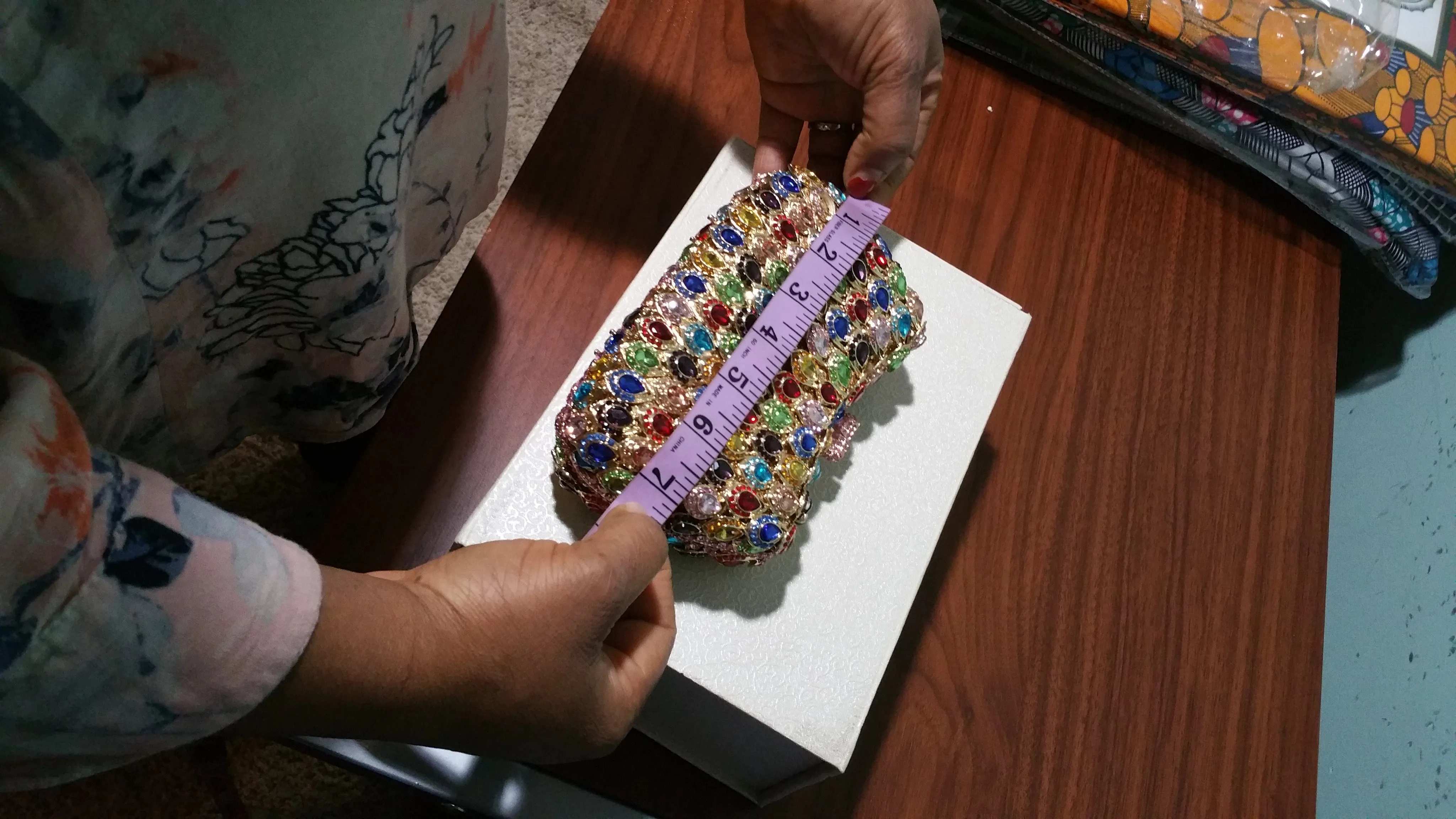 Multi color crystal Stones hand Clutch/purse for ladies formal party/evening party. 7.5" long×5.5" wide
