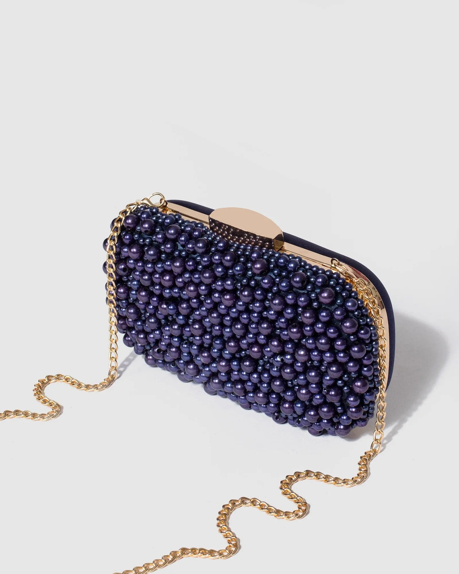Navy Blue Sarah Beaded Clutch Bag