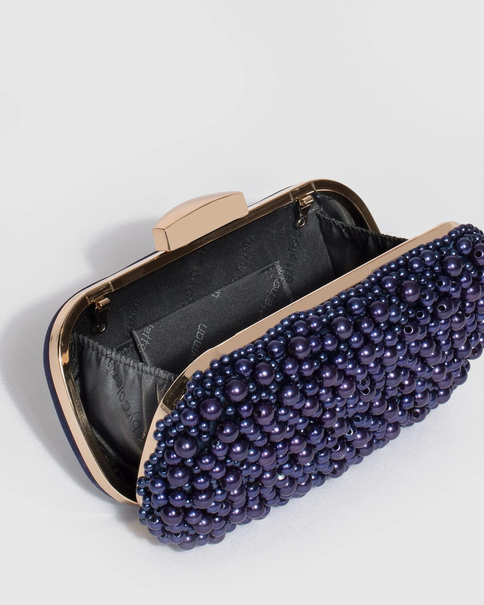 Navy Blue Sarah Beaded Clutch Bag