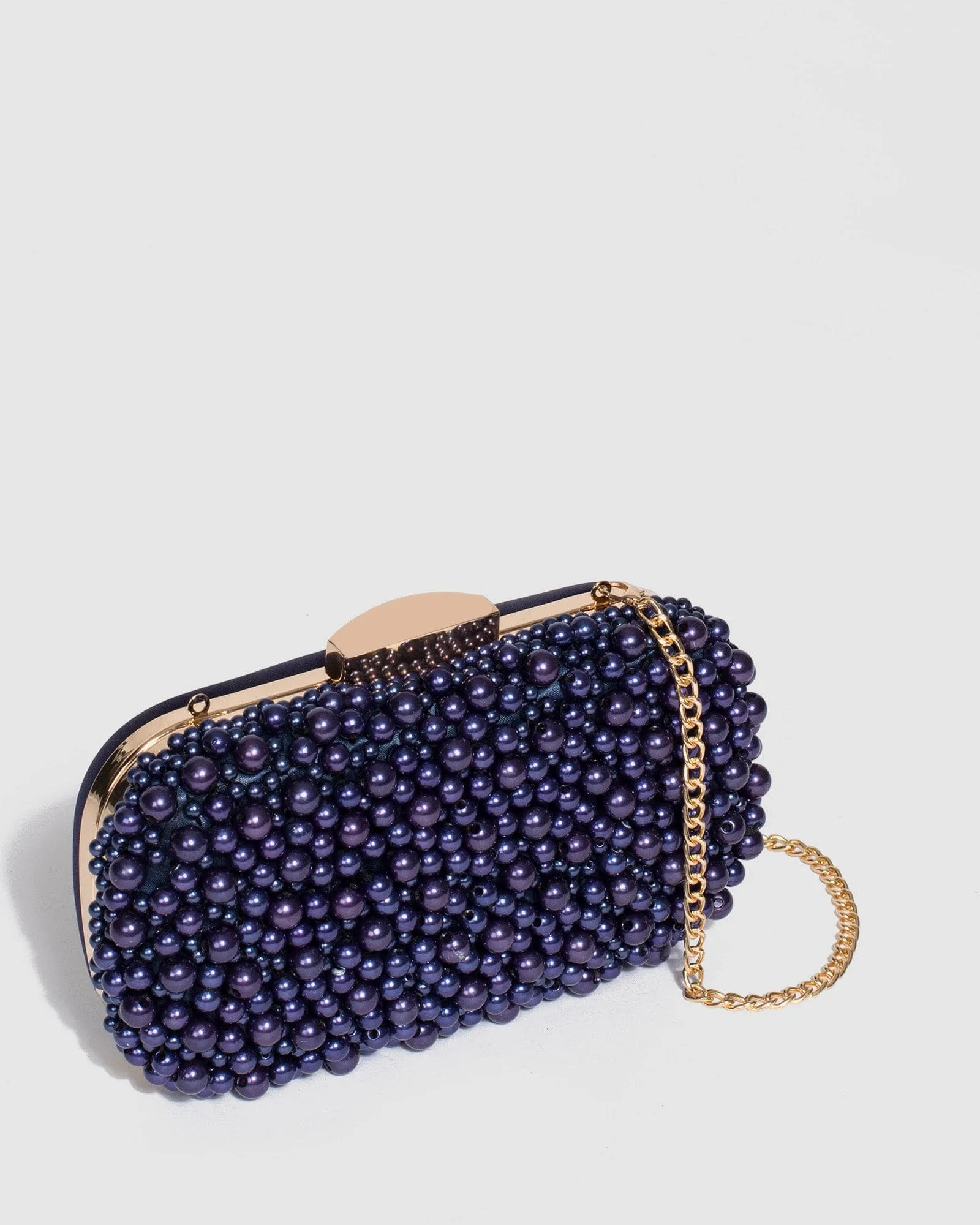 Navy Blue Sarah Beaded Clutch Bag