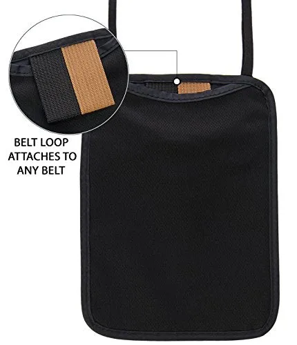 Neck Wallet Travel Pouch & Passport Holder - RFID Blocking with 5 Bonus Sleeves