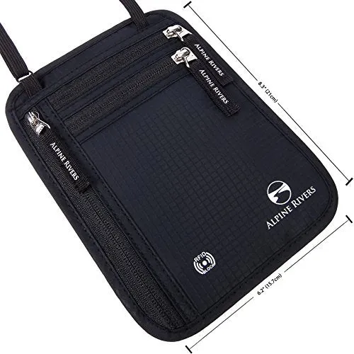 Neck Wallet Travel Pouch & Passport Holder - RFID Blocking with 5 Bonus Sleeves