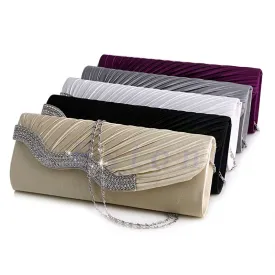 New Fashion Satin Diamante Pleated Crystal Evening Handbag Purse