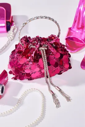 Sequin Pouch Metal Handle Hand Bag