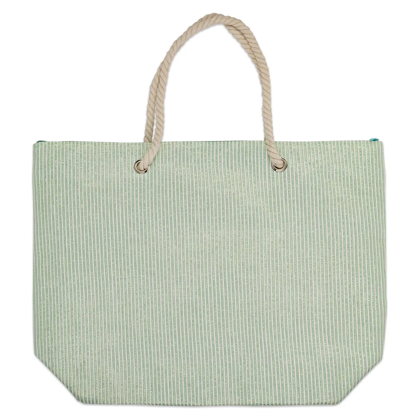 Shimmery Green Striped Woven Paper Beach Tote Bag