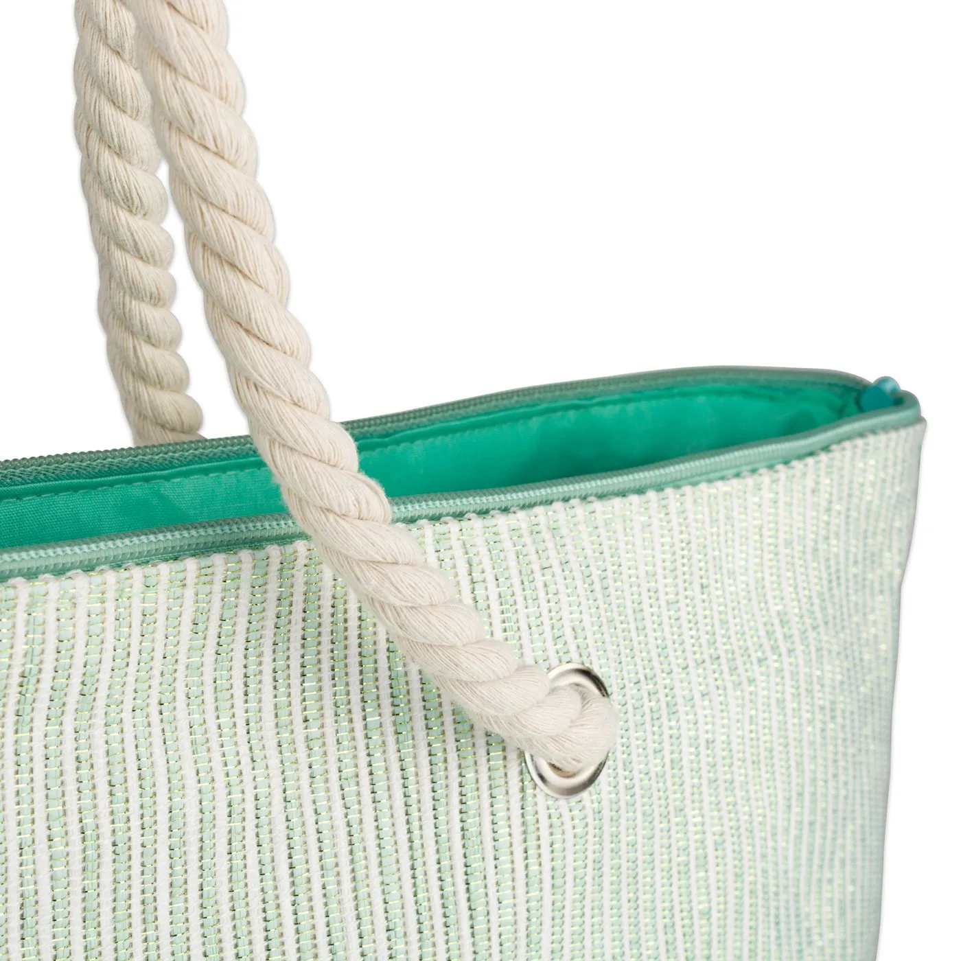 Shimmery Green Striped Woven Paper Beach Tote Bag