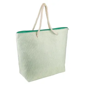 Shimmery Green Striped Woven Paper Beach Tote Bag