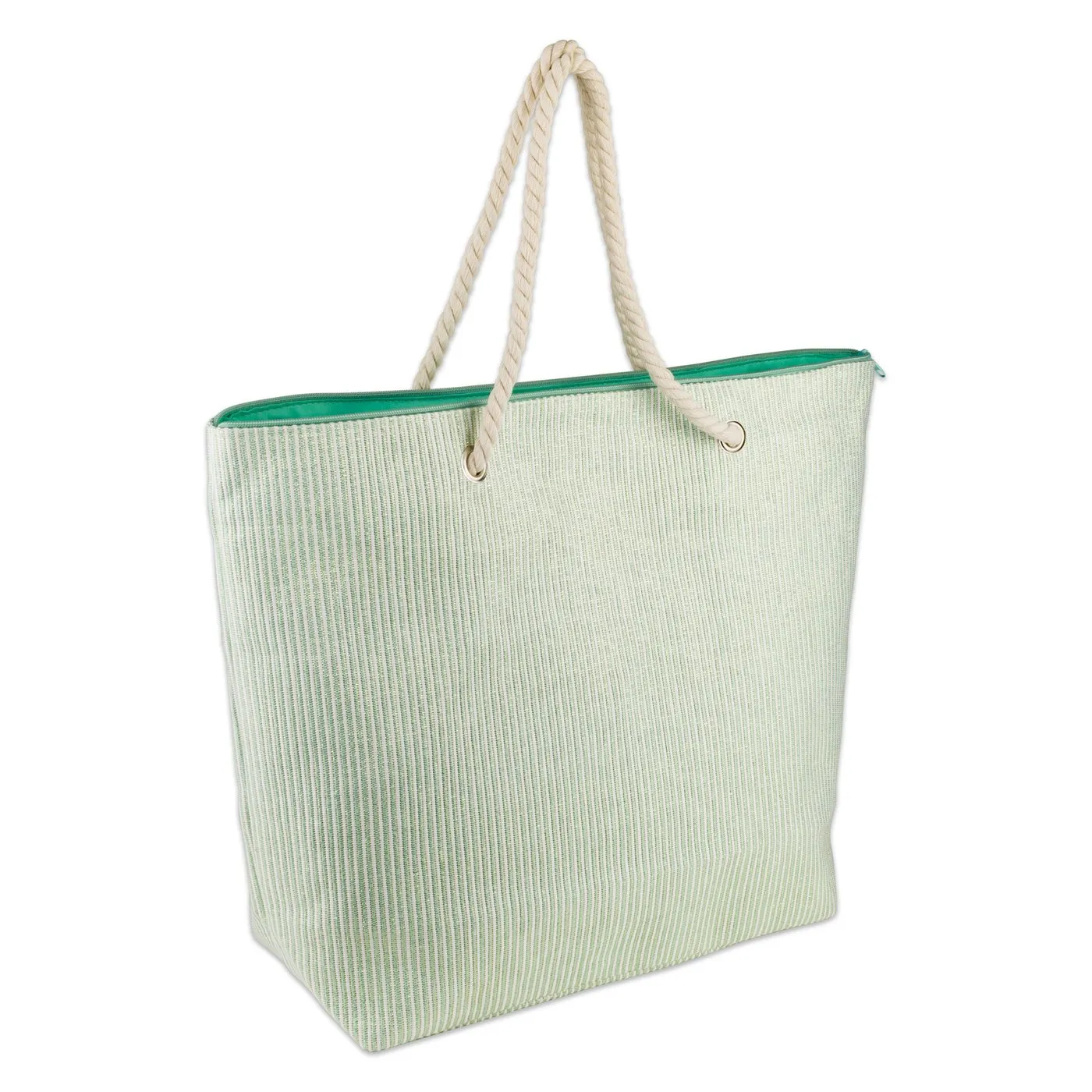 Shimmery Green Striped Woven Paper Beach Tote Bag