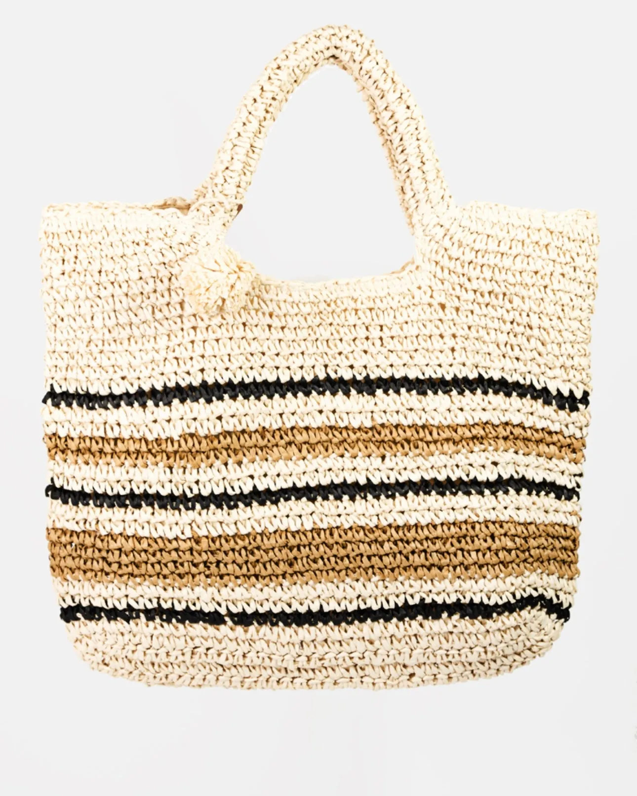 St. Kitts Striped Straw Braided Tote Bag