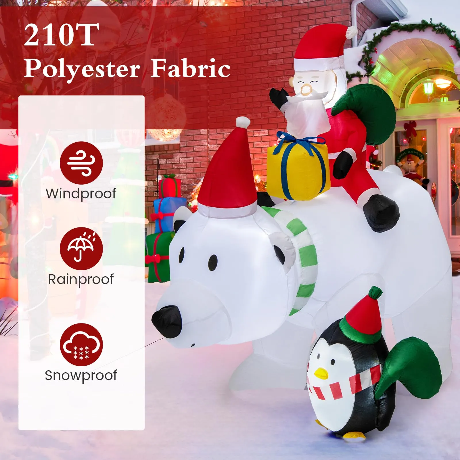 Tangkula 7.5 FT Christmas Inflatable Polar Bear, Blow up Santa Claus Riding Bear with Penguin, Gift Bags & Gift Box