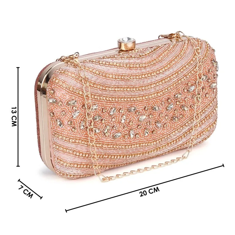 THE CLOWNFISH Gleamgrace Collection Faux Leather Womens Party Clutch Ladies Wallet Evening Bag Purse with Fashionable Round Corners (Golden)